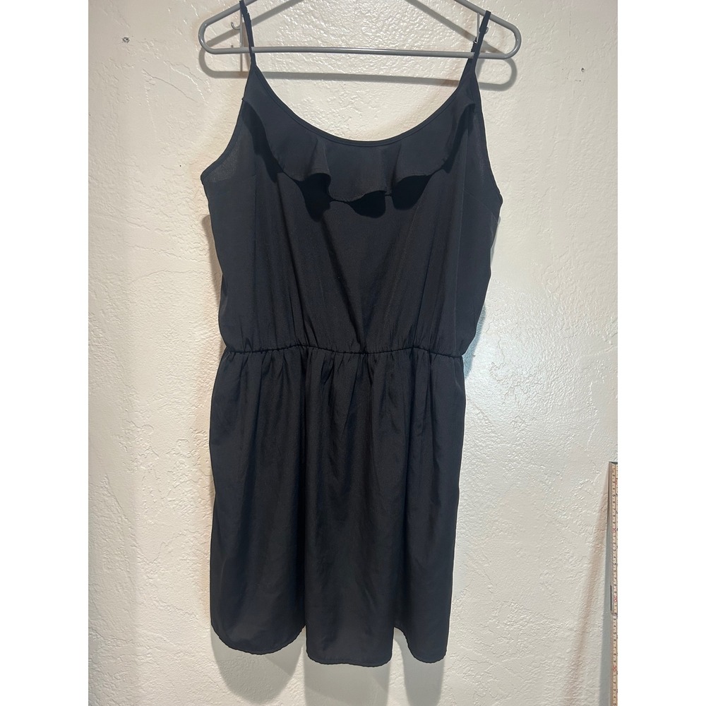 Womens Black Ruffle Spaghetti Strap Elastic Waist Mini Dress Size XL decree‎